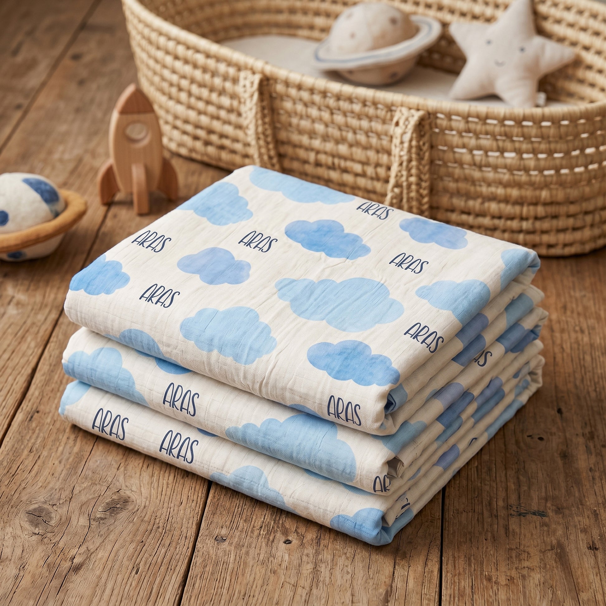 " Bulutların Üzerinde Bir Uyku Masalı" Kişiye Özel %100 Pamuk Çift Katlı Müslin Örtü