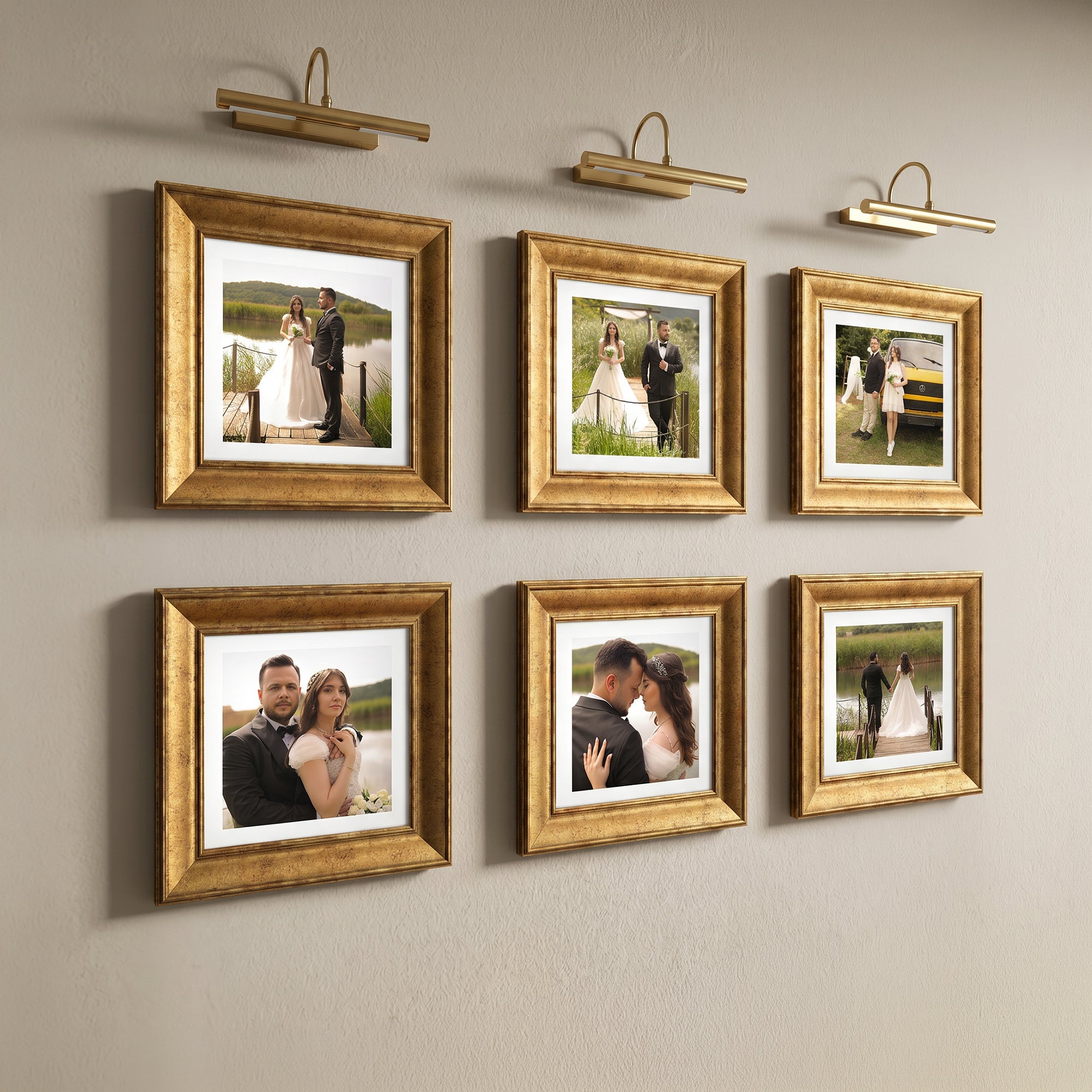 Güzel Anılar Köşesi" Kişiye Özel Gold Çerçeveli Fotoğraf Kolajı Seti