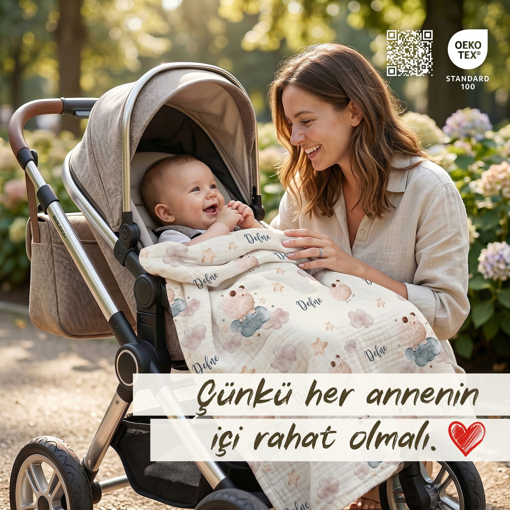 Kişiye Özel "Mutlu Kuzular" %100 Pamuk Çift Katlı Müslin Örtü