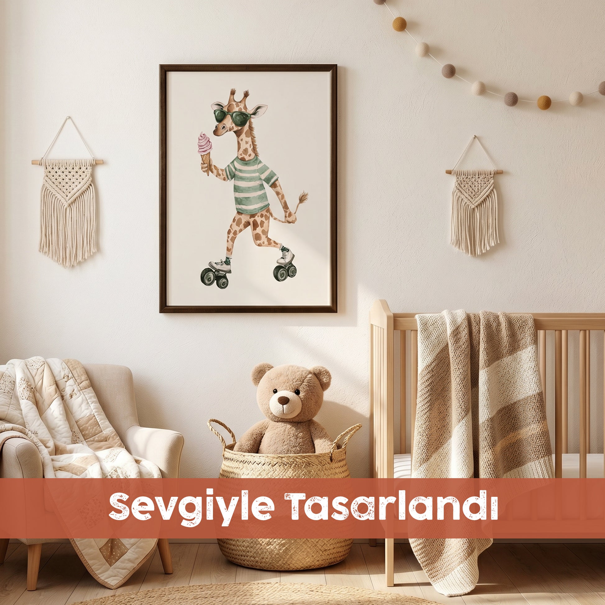 "Paten Kayan Zürafa" Çocuk Odası Tablosu