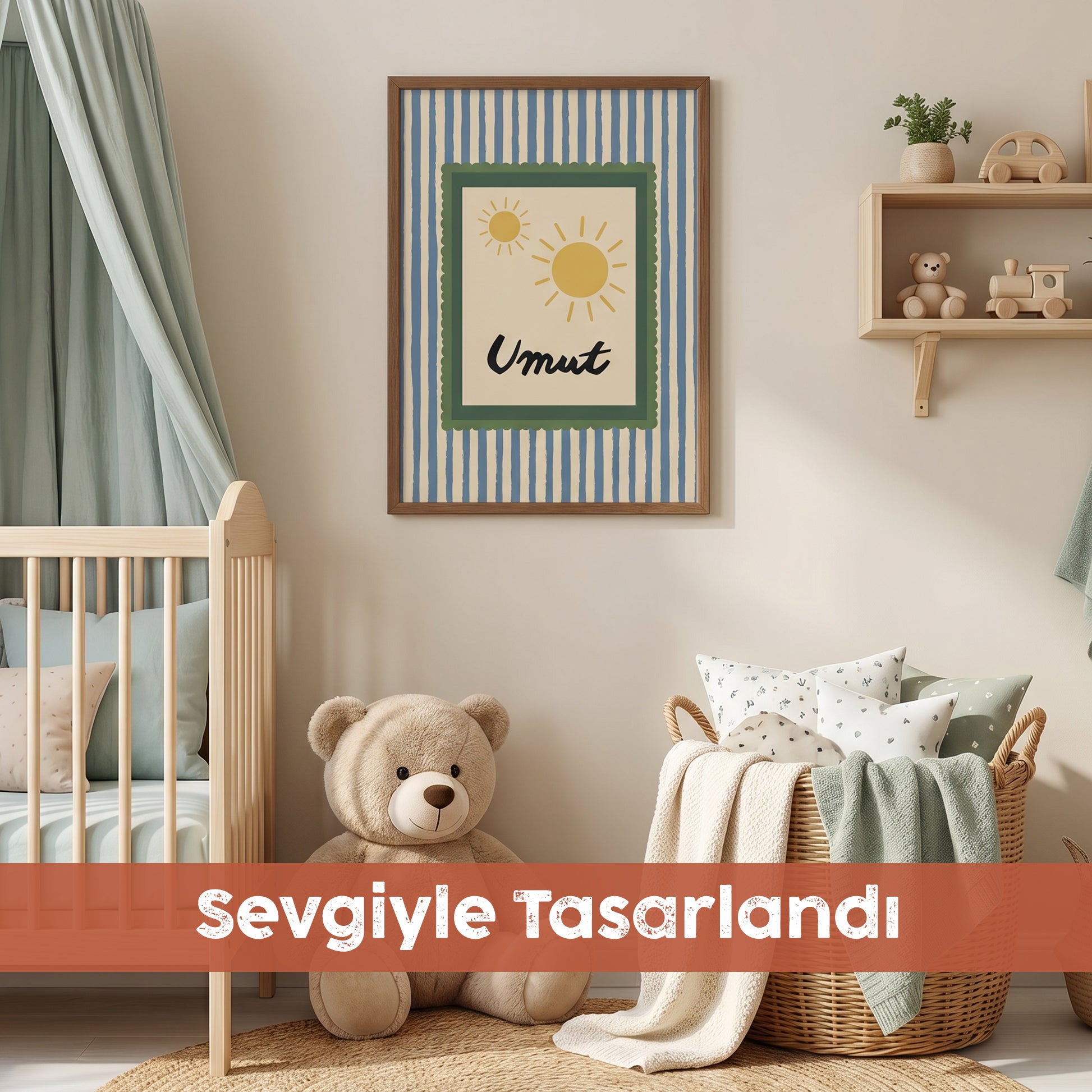Kişiye Özel Yaz Temalı Ahşap Çerçeveli Çocuk Odası Tablosu