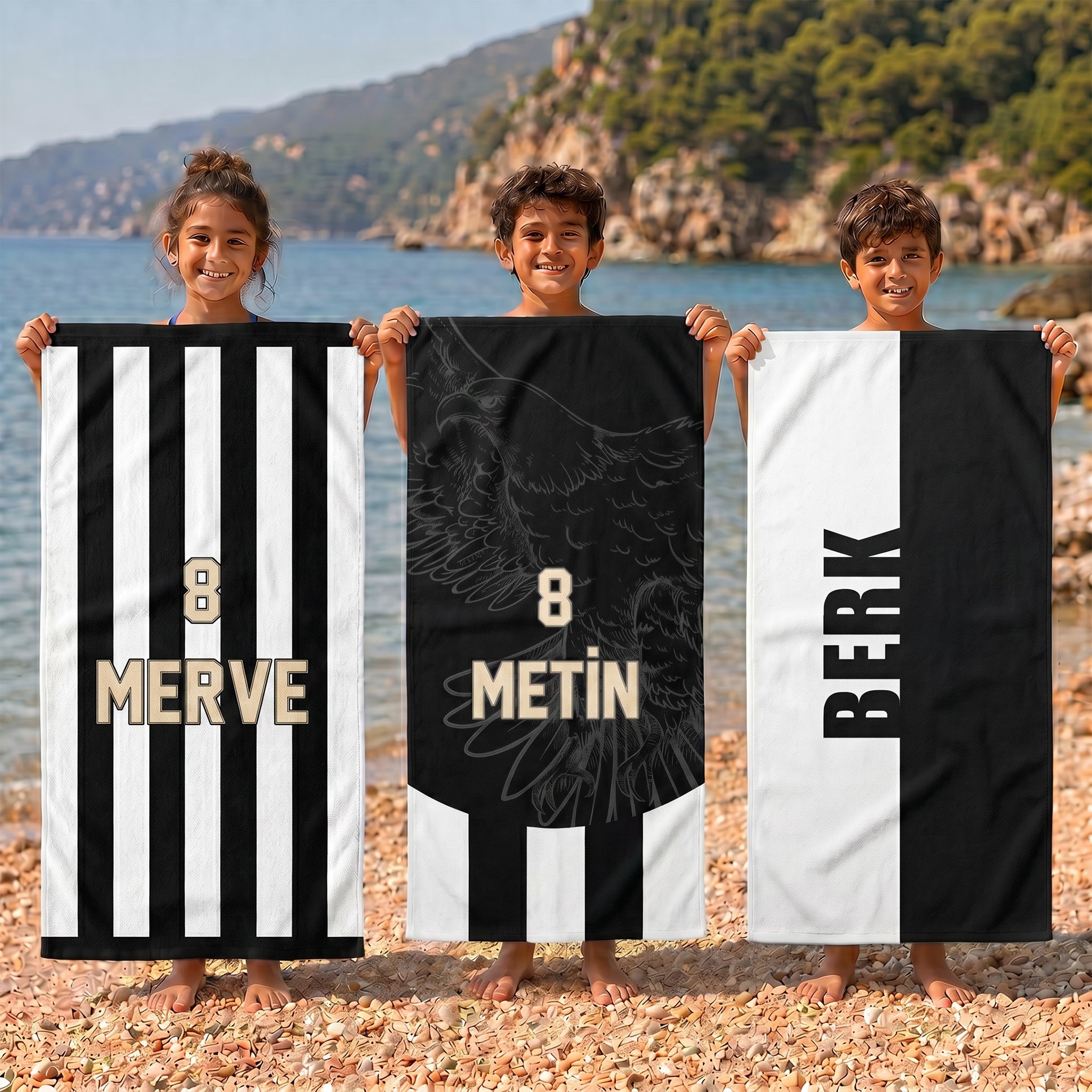 Kişiye Özel Siyah-Beyaz Plaj Havlusu