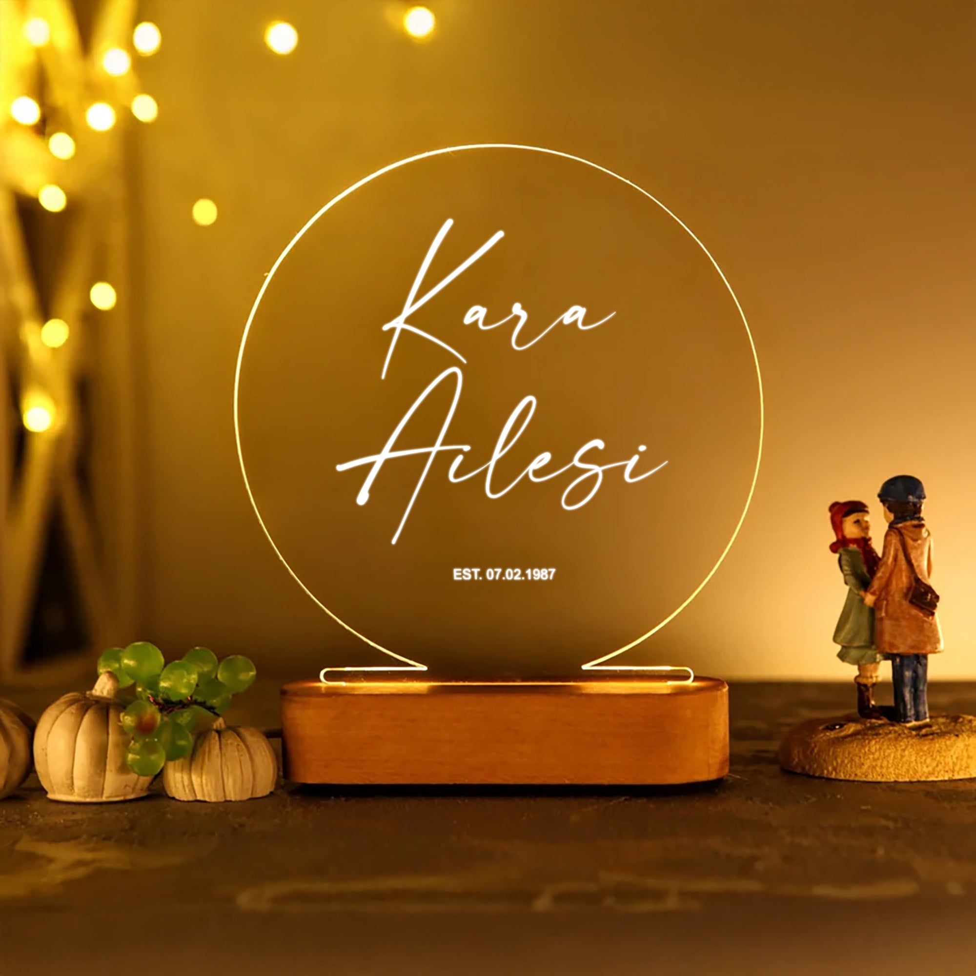KİŞİYE ÖZEL AİLE SOYADI YAZILI LED IŞIKLI GECE LAMBASI