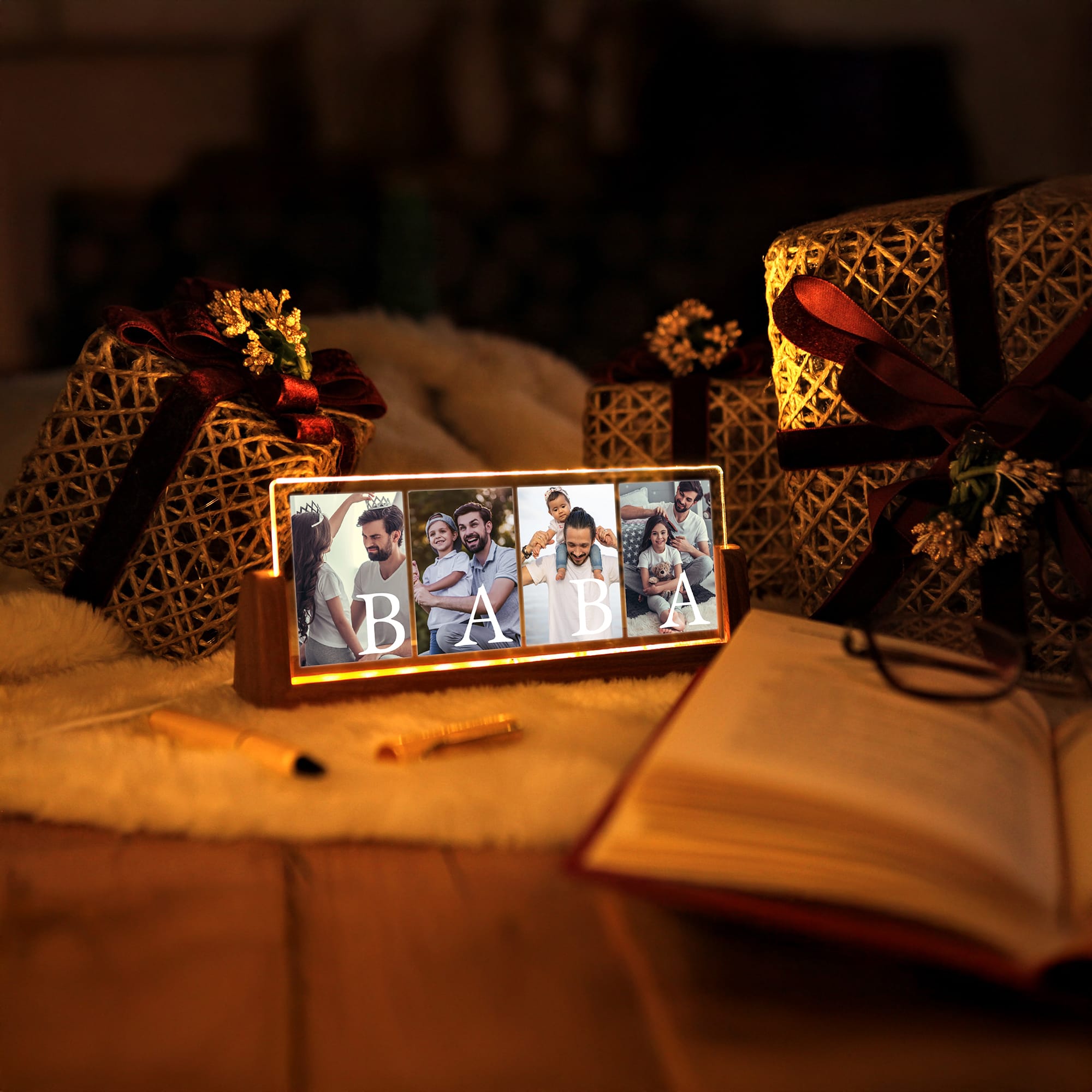 KİŞİYE ÖZEL "BABA" FOTOĞRAFLI LED IŞIKLI GECE LAMBASI