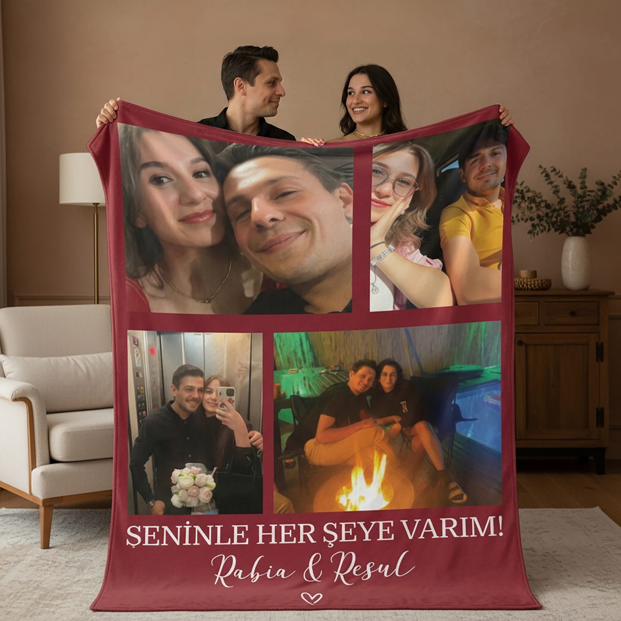 Sevgililer Gününe Özel Resim Kolajlı Battaniye