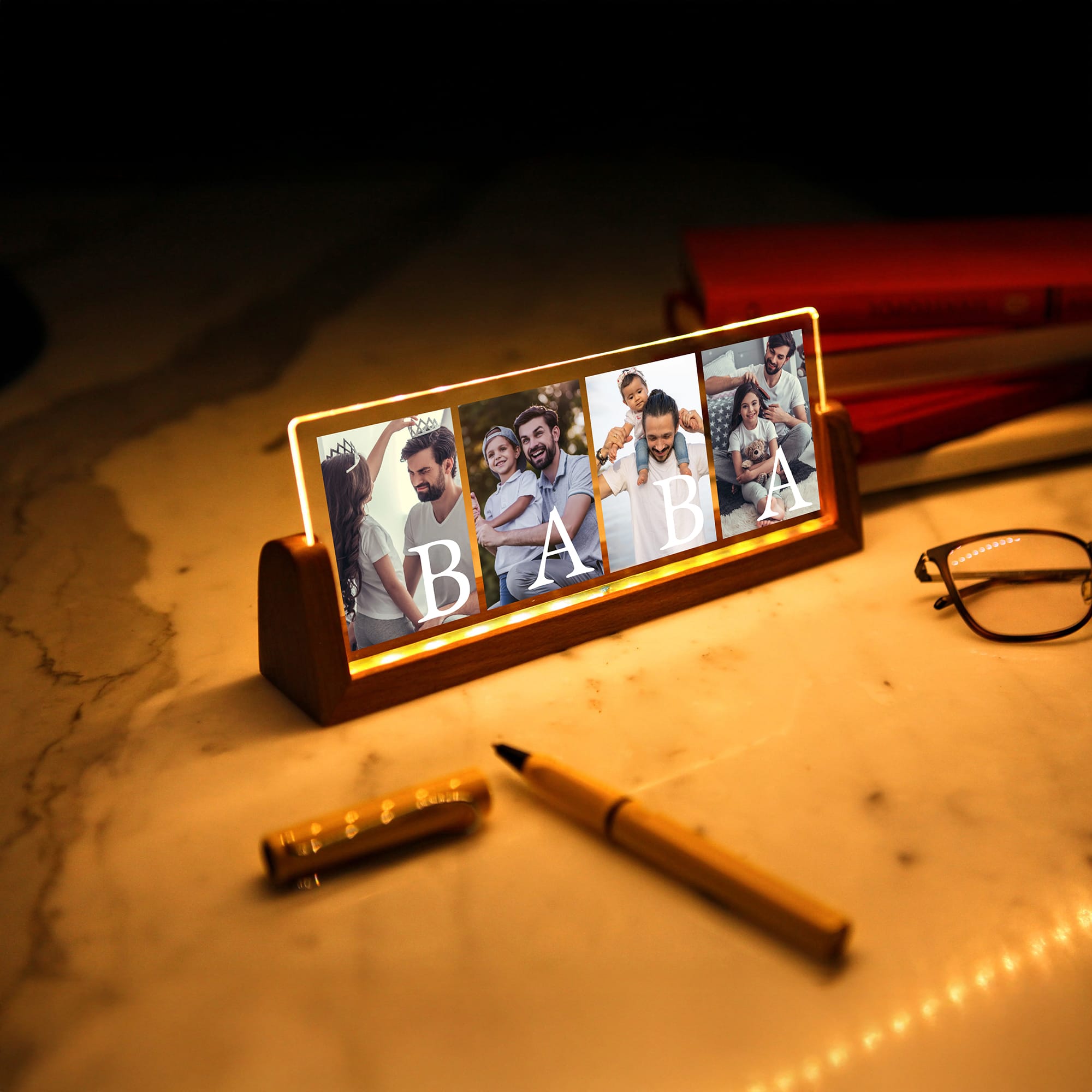 KİŞİYE ÖZEL "BABA" FOTOĞRAFLI LED IŞIKLI GECE LAMBASI
