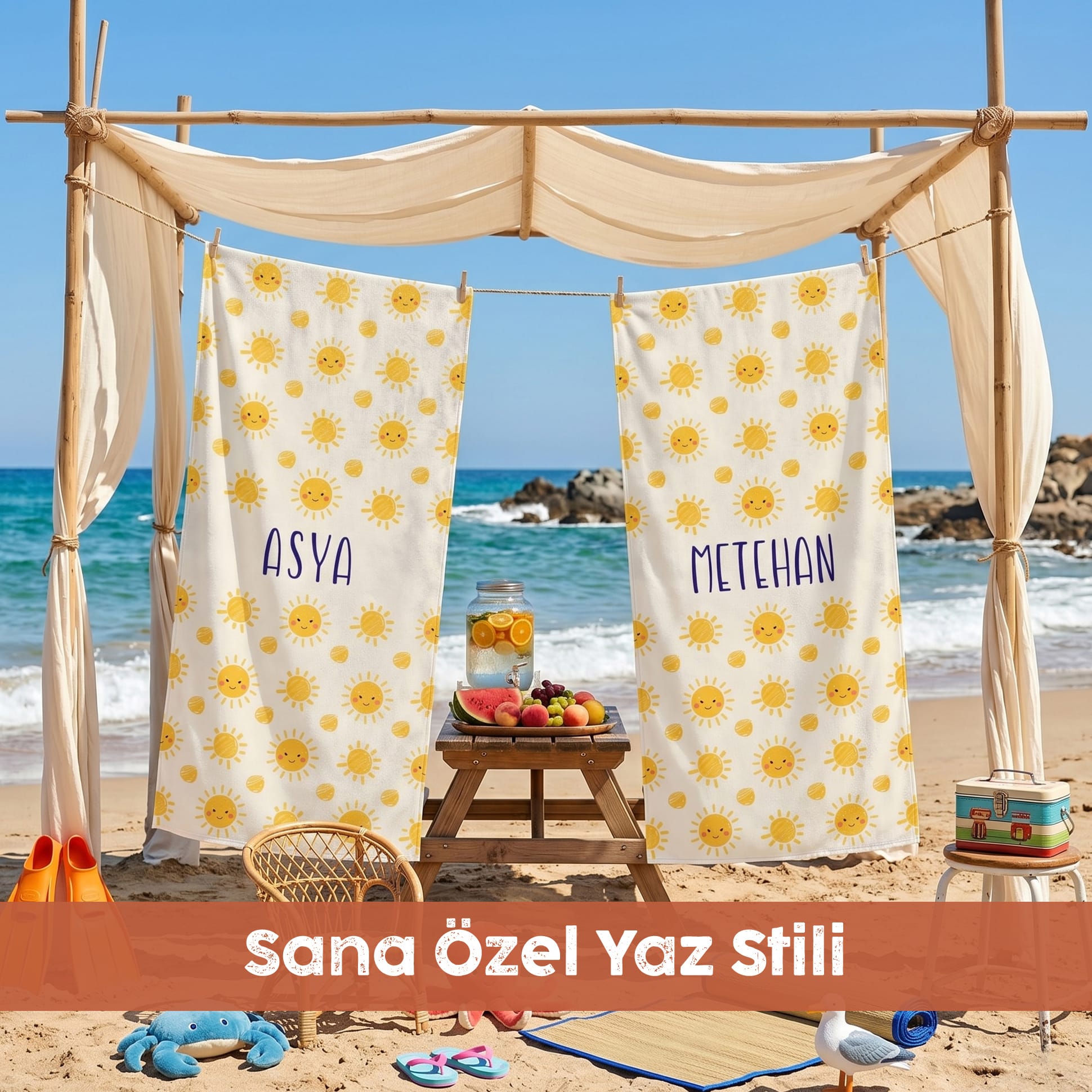 Kişiye Özel "Gülen Güneş" Retro Çocuk Havlusu