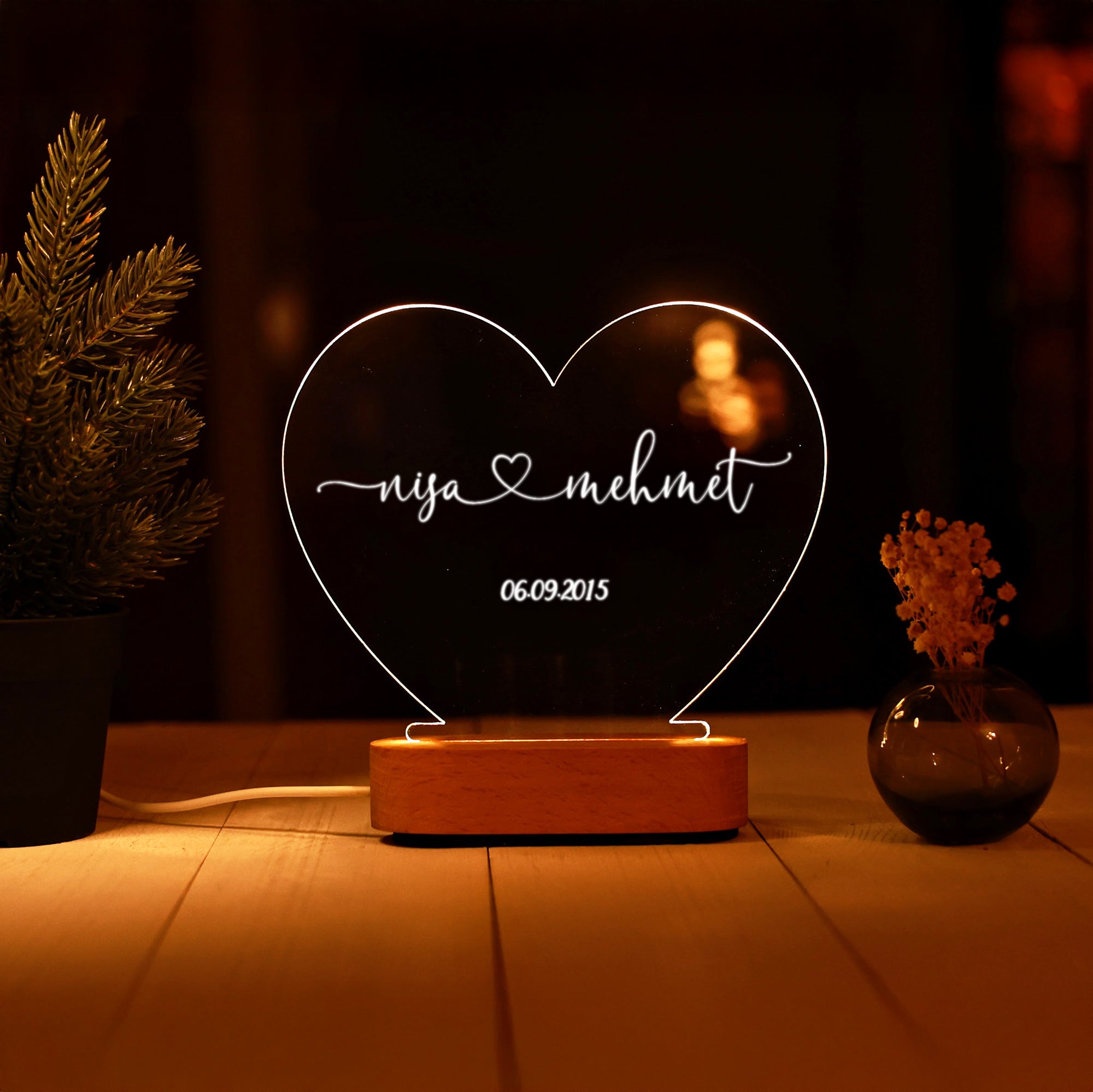 KİŞİYE ÖZEL KALP LED GECE LAMBASI