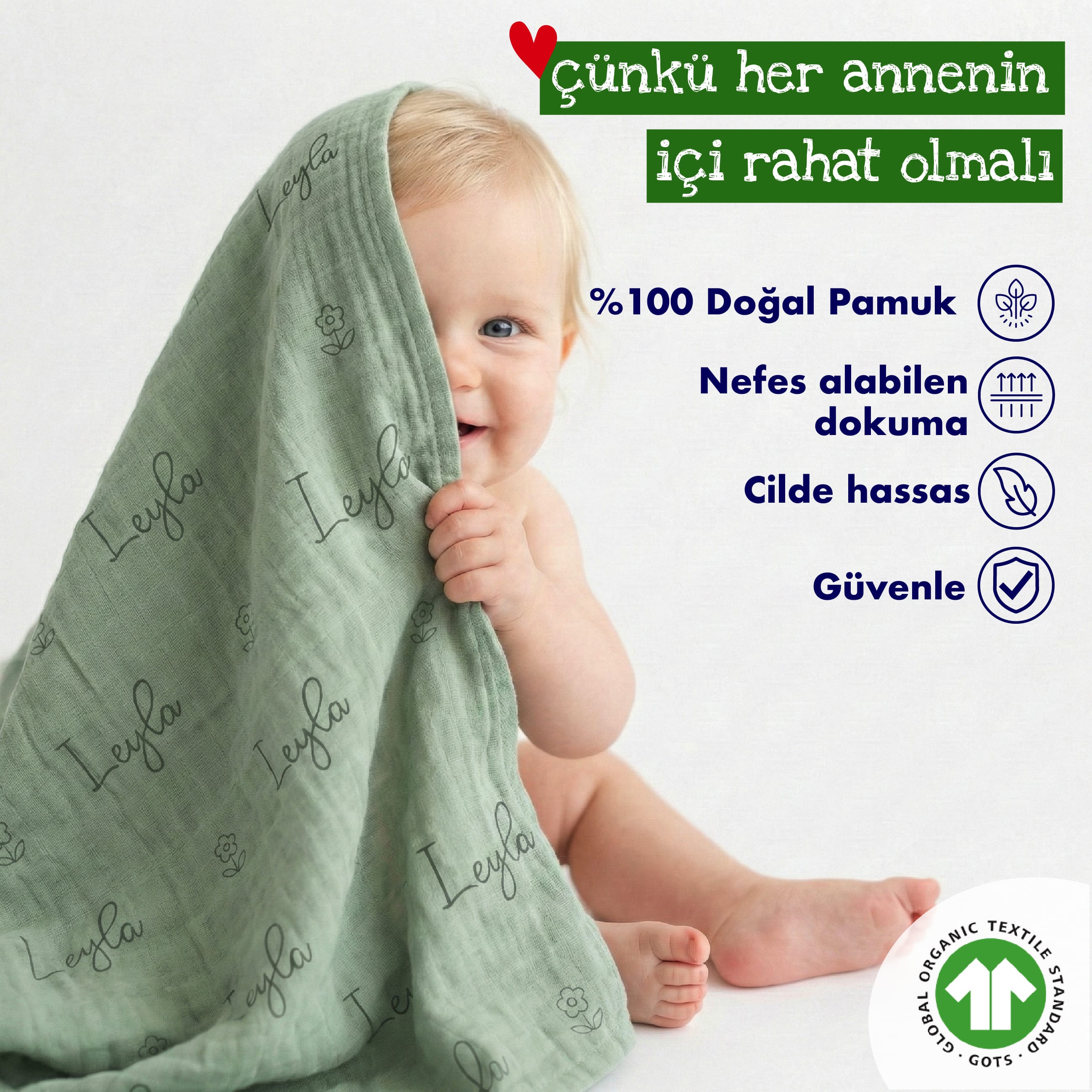 Kişiye Özel %100 Pamuk 2 Katlı Müslin Örtü