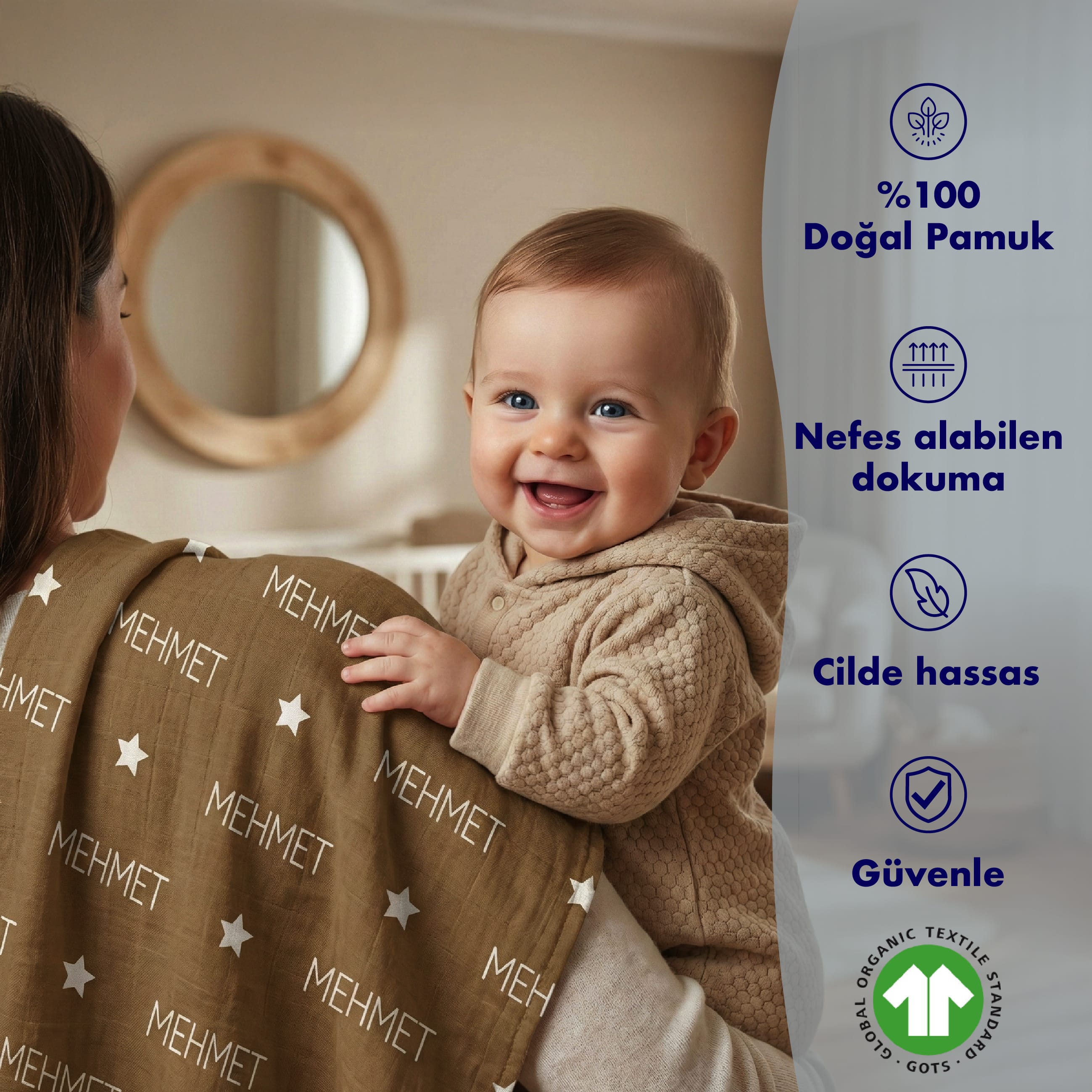 Kişiye Özel %100 Pamuk 2 Katlı Müslin Örtü