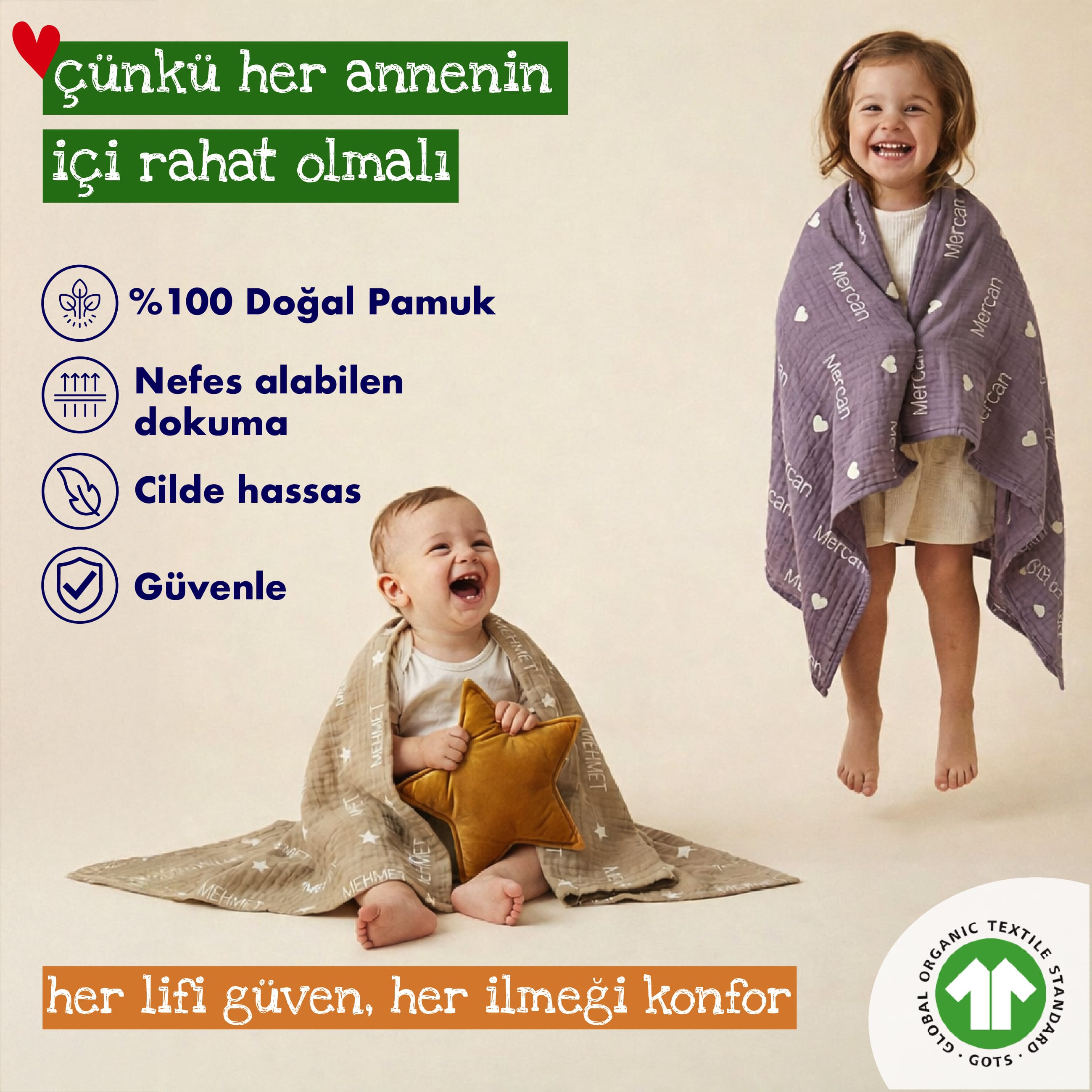 Kişiye Özel %100 Pamuk 2 Katlı Müslin Örtü