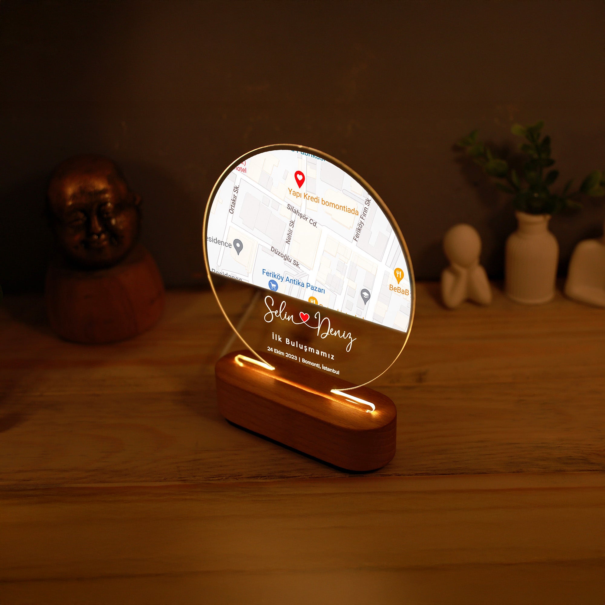 KİŞİYE ÖZEL KONUMLU HARİTA LED GECE LAMBASI