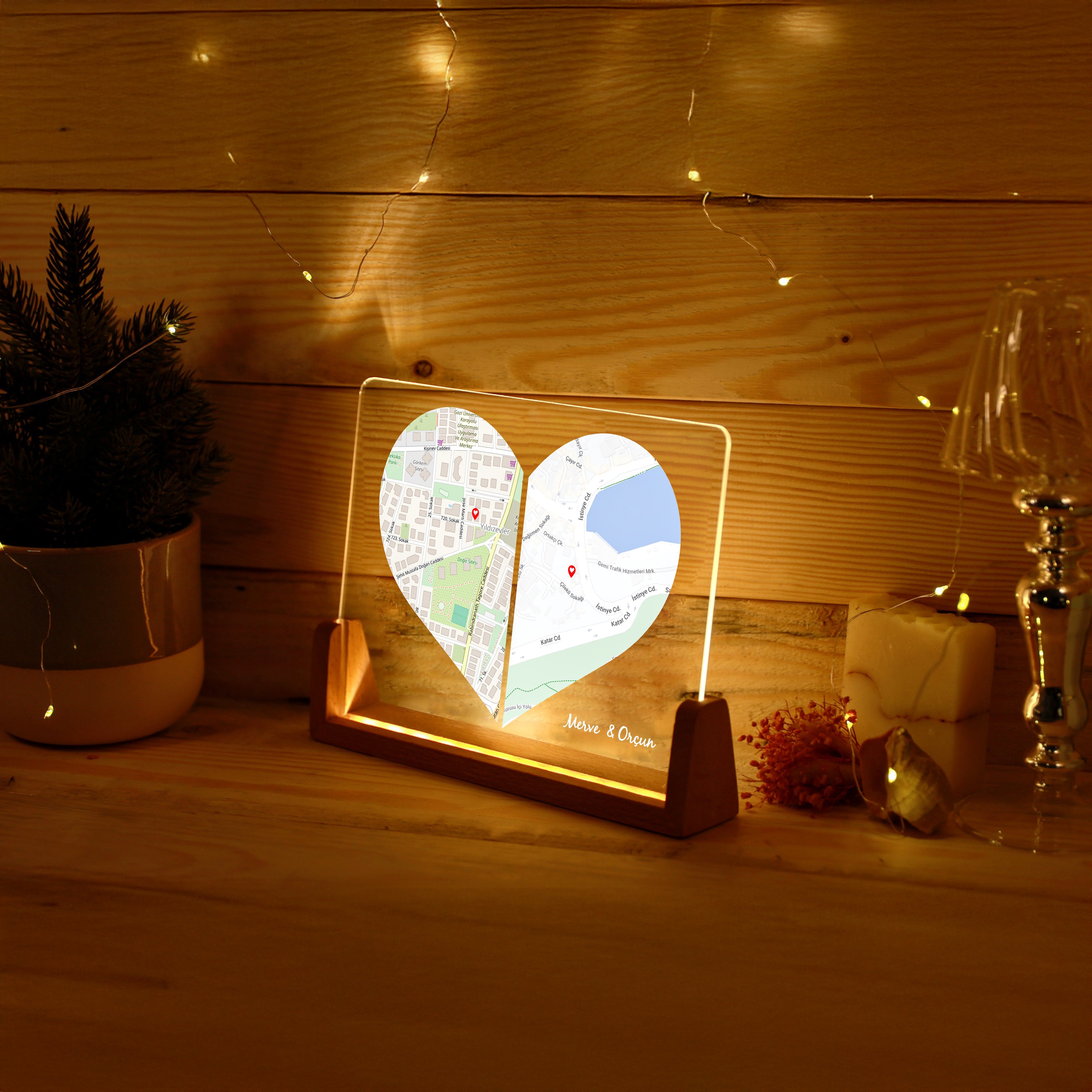 KİŞİYE ÖZEL KALP HARİTA GECE LAMBASI