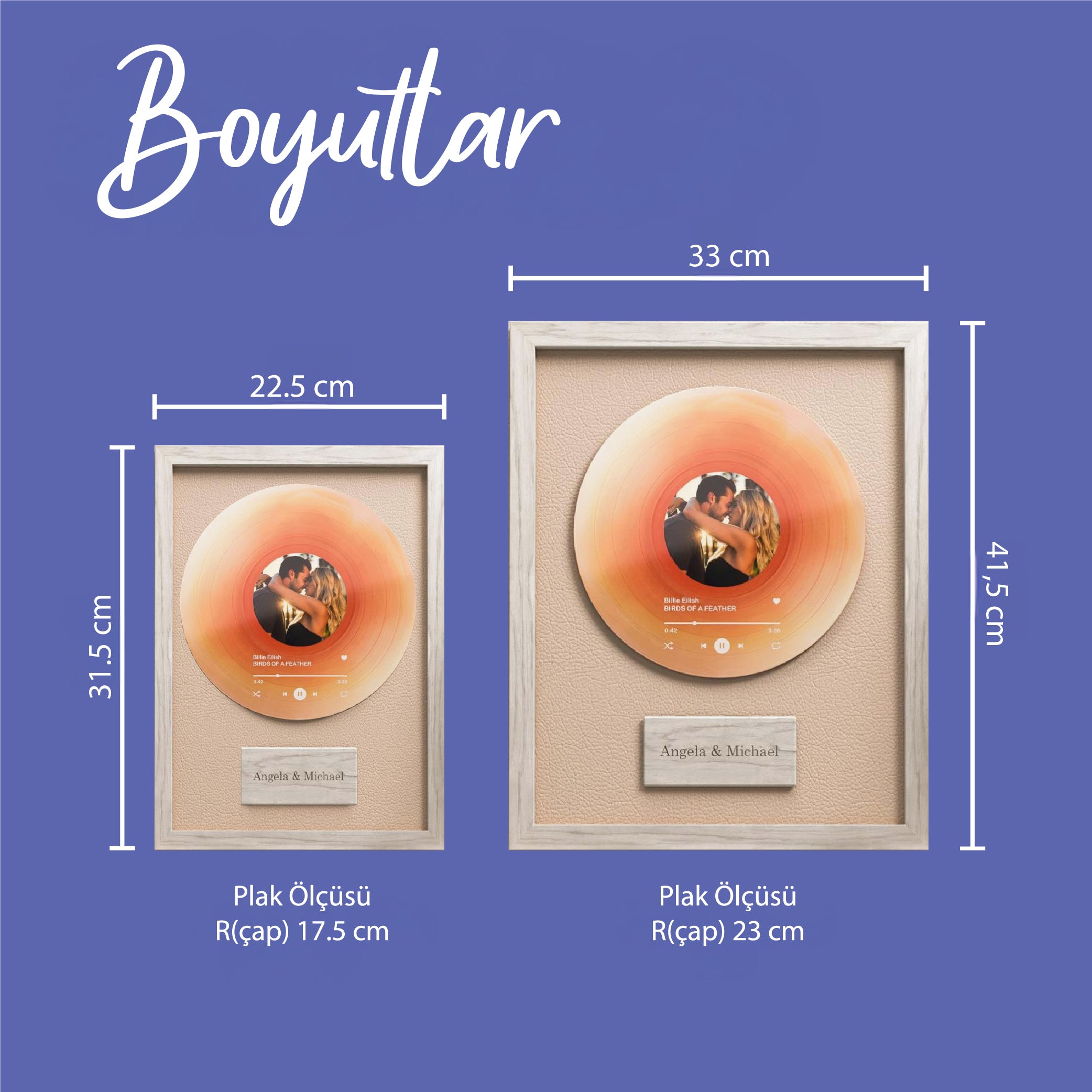 KİŞİYE ÖZEL DOĞAL AHŞAP ÇERÇEVELİ DERİ VİNİL PLAK WALLART