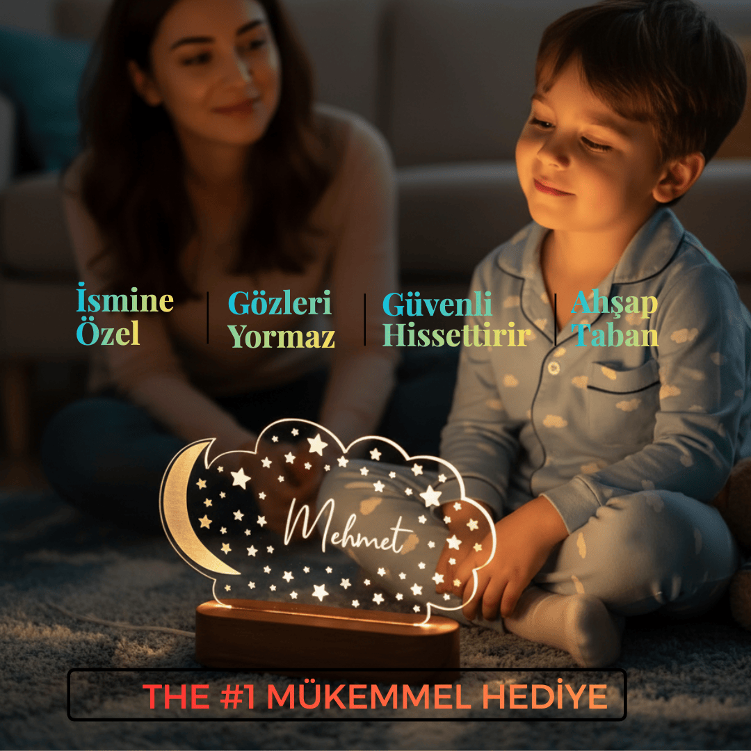 KİŞİYE ÖZEL ÇOCUK "AY-BULUT" GECE LAMBASI
