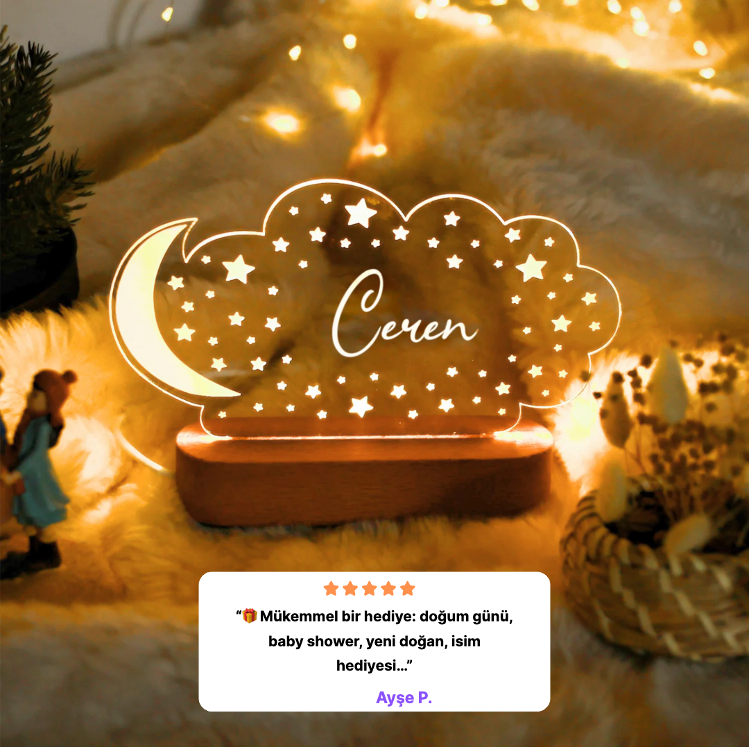 KİŞİYE ÖZEL ÇOCUK "AY-BULUT" GECE LAMBASI