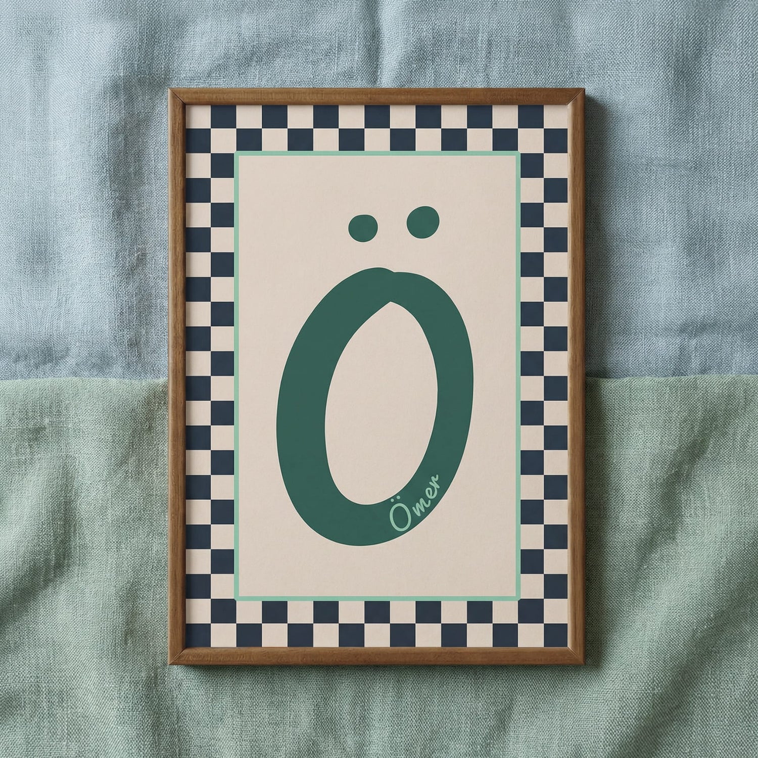Kişiye Özel İsimli Çocuk Odası Posteri | Erkek Çocuk Renkli Kareli Çerçeveli Tablo