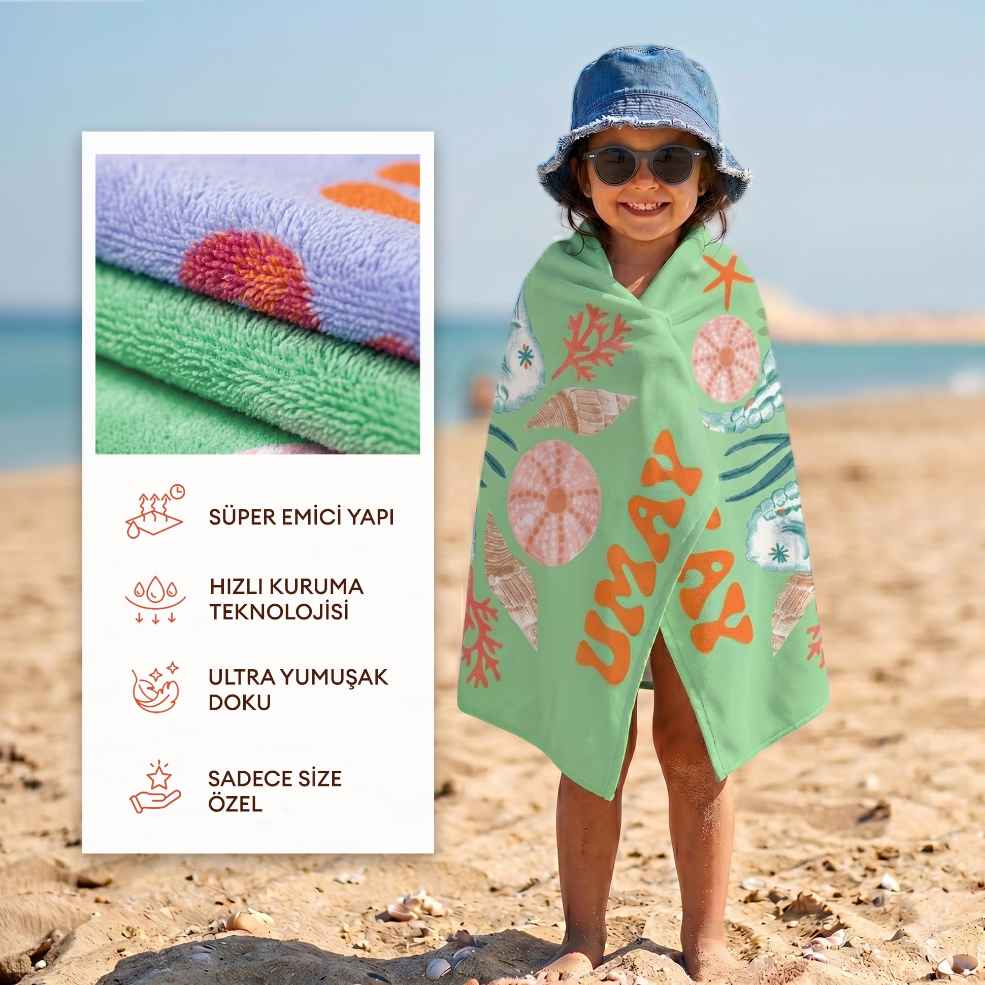 Kişiye Özel "Deniz Canlıları" Serisi Çocuk Havlusu