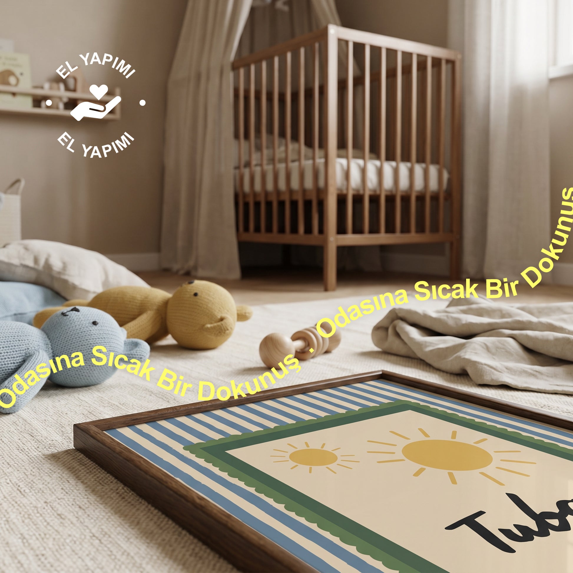 Kişiye Özel Yaz Temalı Ahşap Çerçeveli Çocuk Odası Tablosu