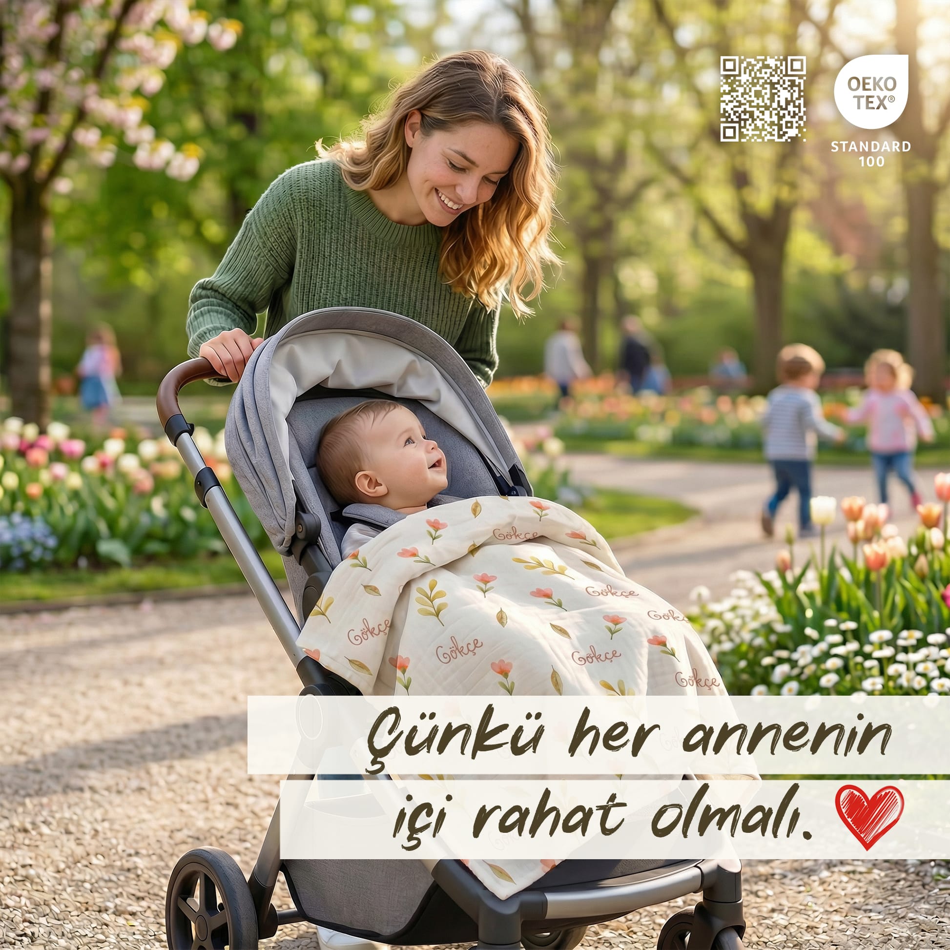 Kişiye Özel Çiçekli %100 Pamuk Çift Katlı Müslin Örtü - Bonibom Özel Serisi