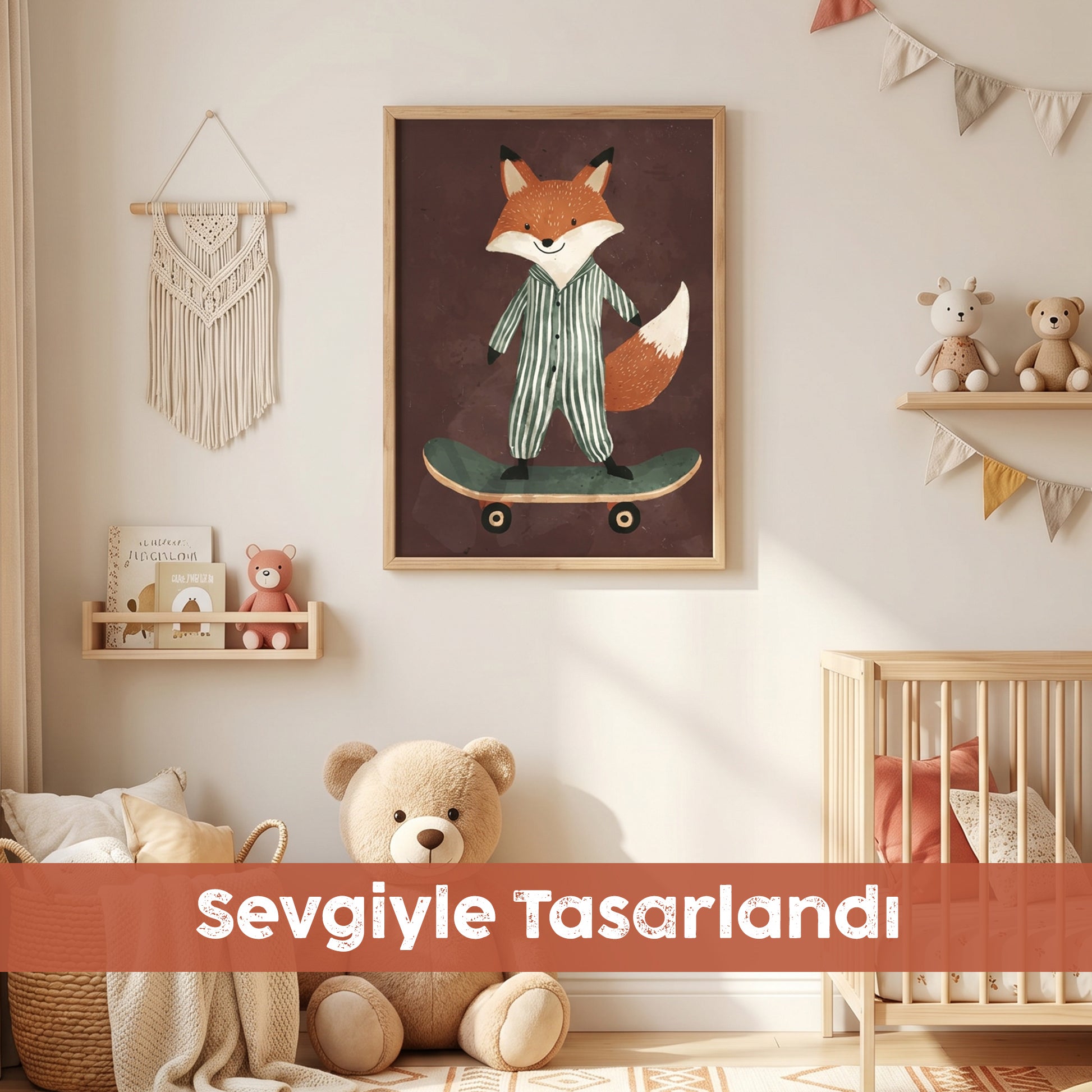 "Kaykay Yapan Tilki" Çocuk Odası Tablosu