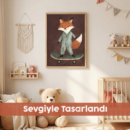 "Kaykay Yapan Tilki" Çocuk Odası Tablosu