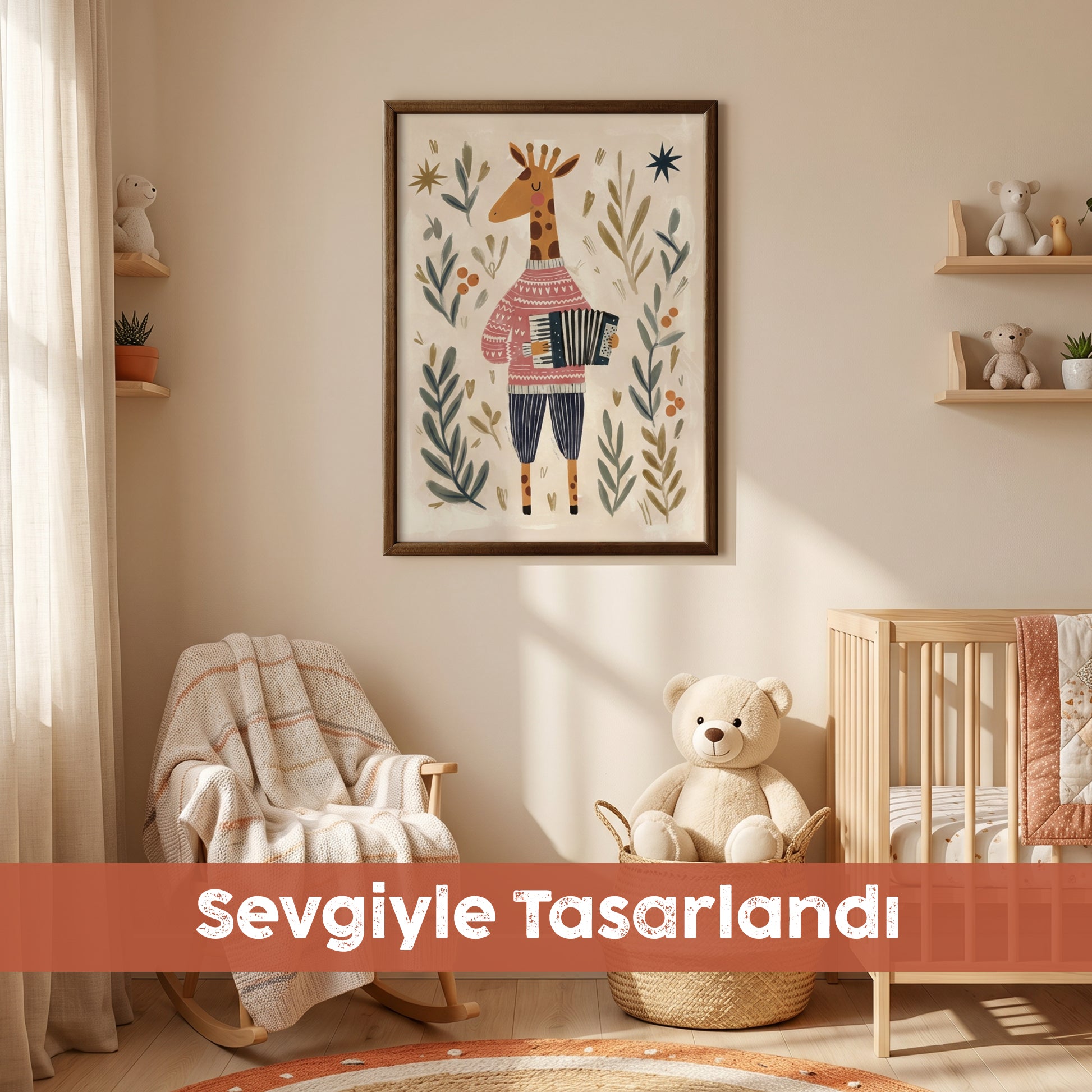 Minik Müzisyen Zürafa Çocuk Odası Tablosu