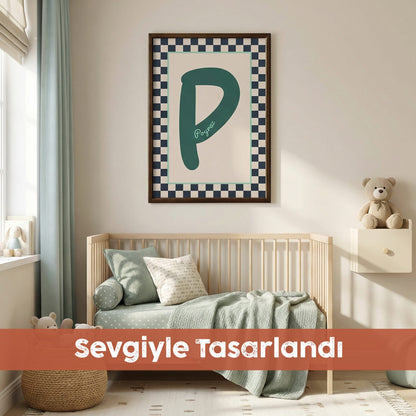 Kişiye Özel İsimli Çocuk Odası Posteri | Erkek Çocuk Renkli Kareli Çerçeveli Tablo