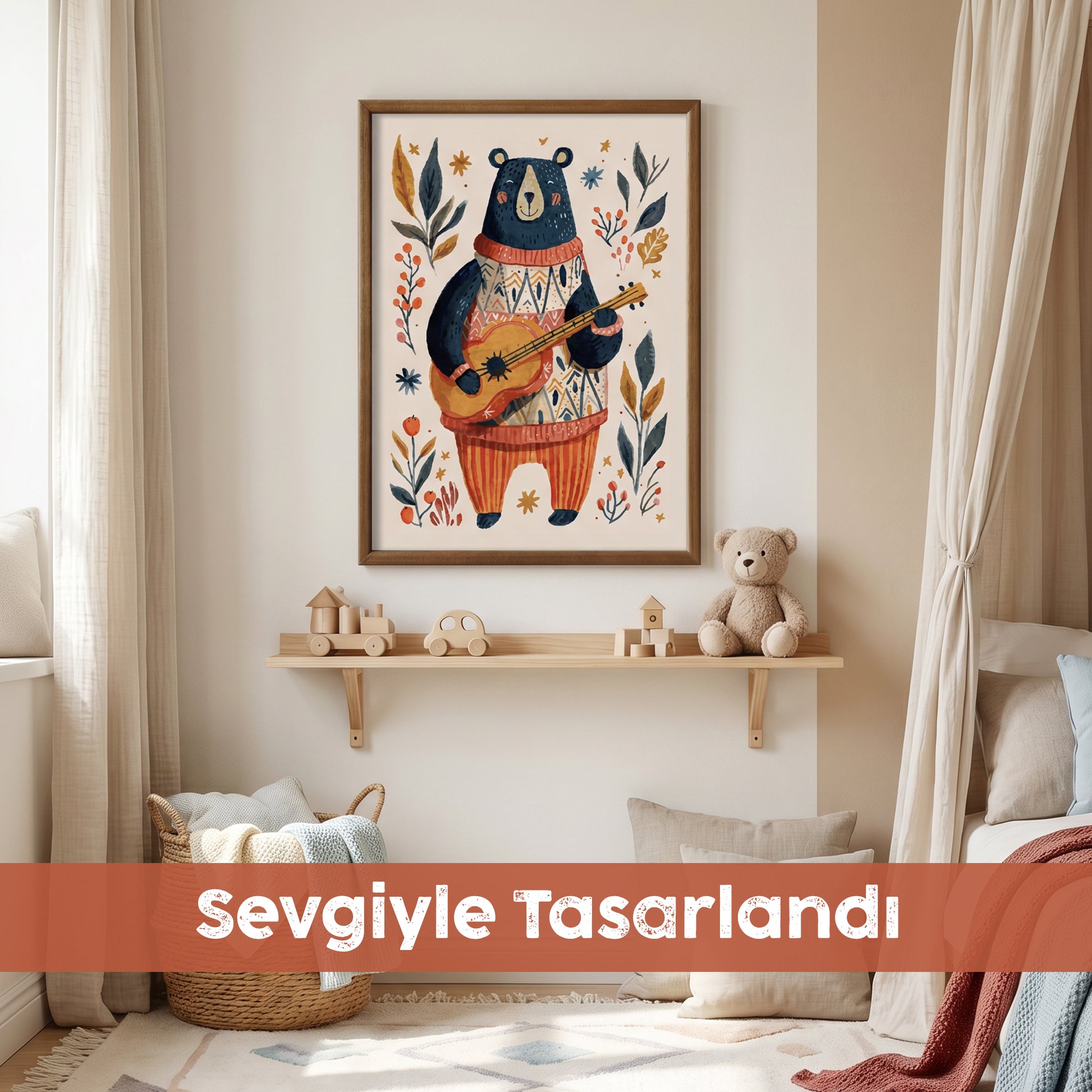 Minik Müzisyen Ayı Çocuk Odası Tablosu