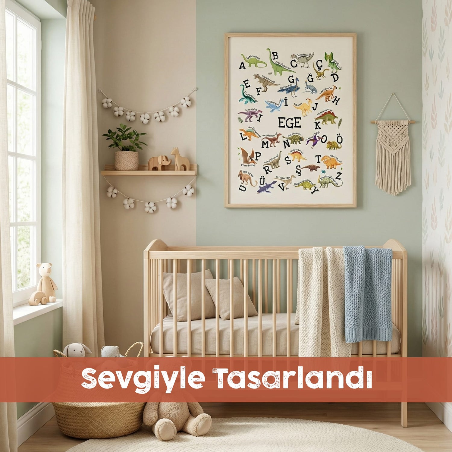 Kişiye Özel "Dinozor Alfabe" Çocuk Tablo