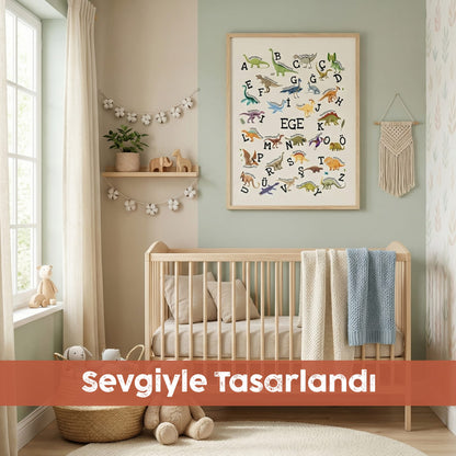 Kişiye Özel "Dinozor Alfabe" Çocuk Tablo