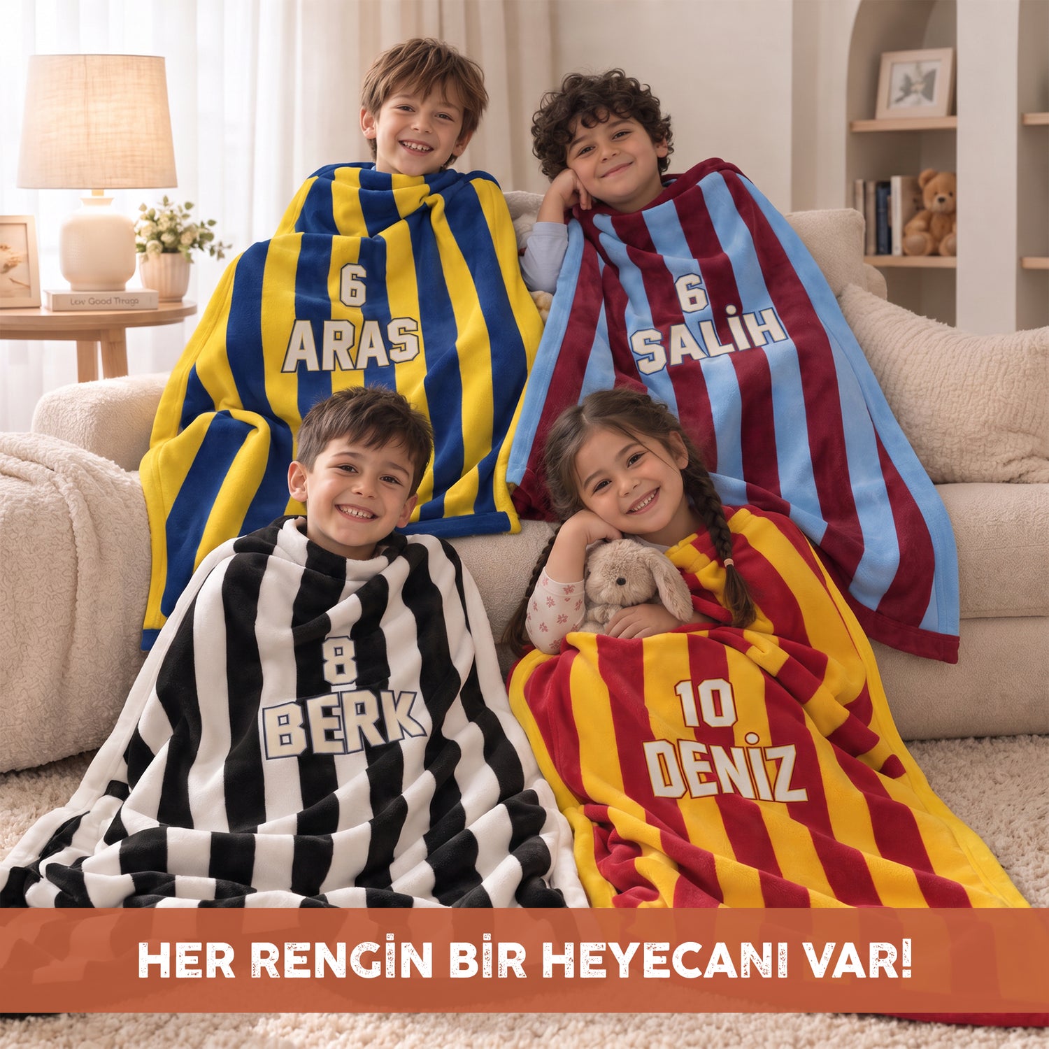 Kişiye Özel Çizgili İsim ve Numara Minky Battaniye