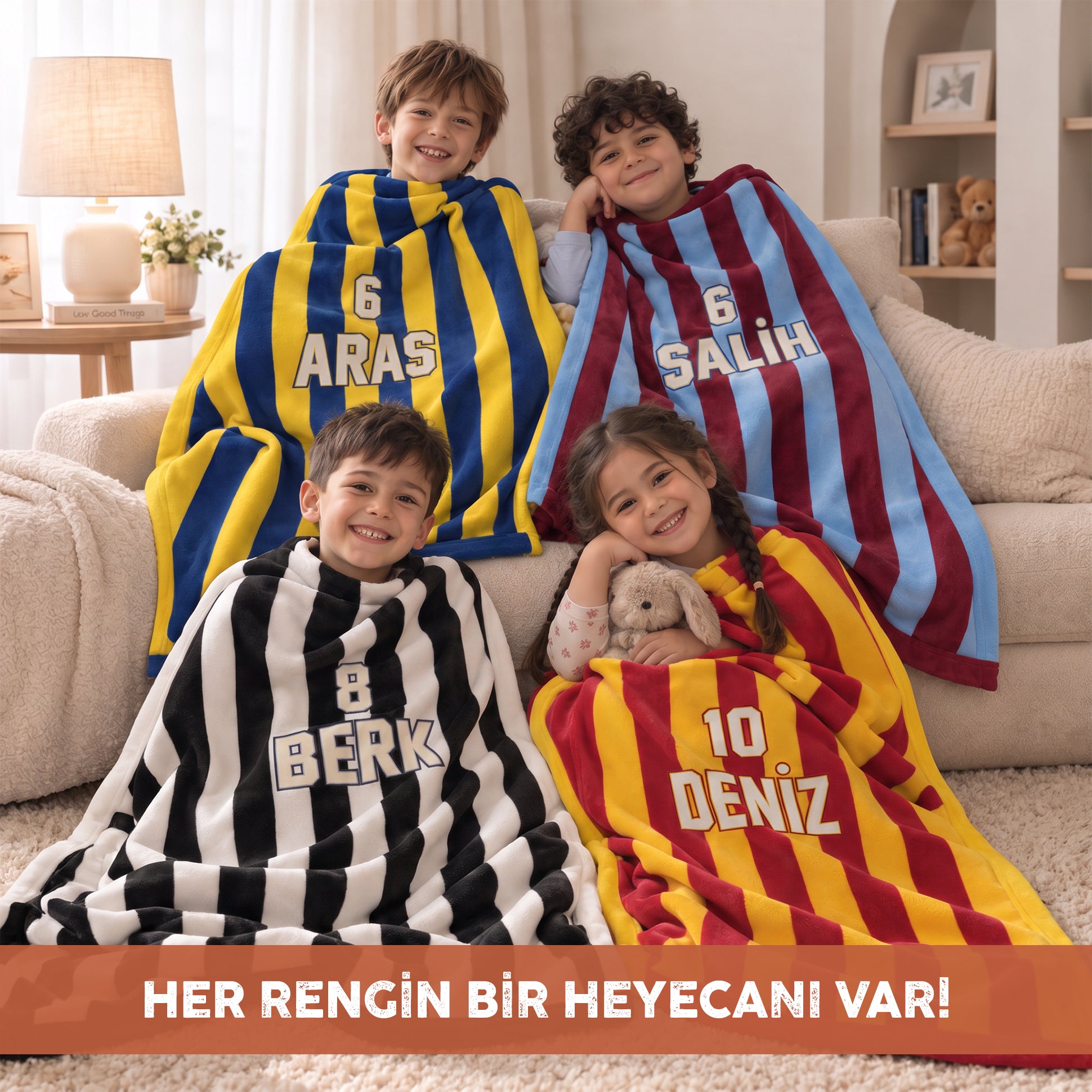 Kişiye Özel Çizgili İsim ve Numara Minky Battaniye