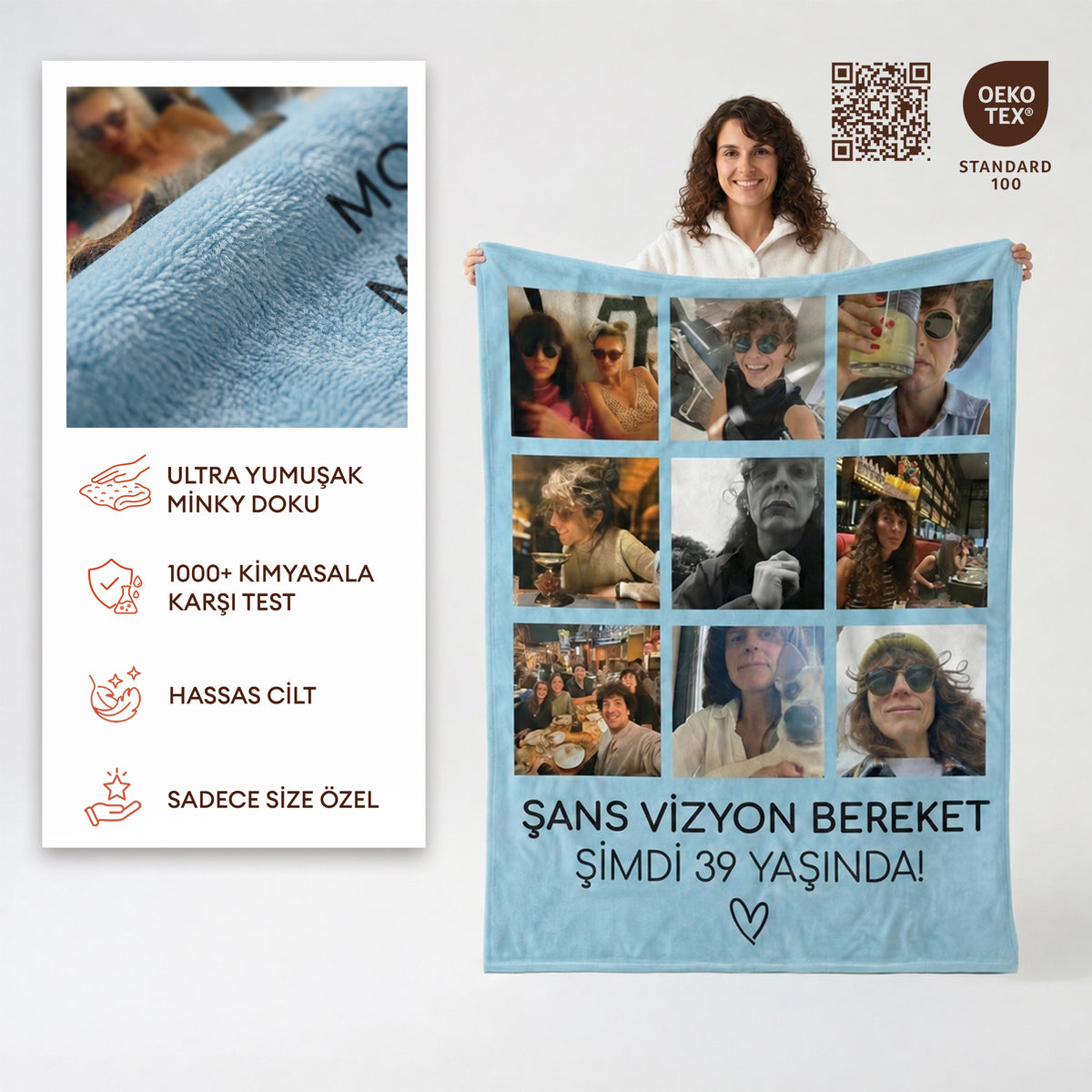 Bonibom Kişiye Özel 2 Fotoğraflı Kolaj Battaniye