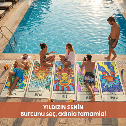Kişiye Özel Burç Desenli Plaj Havlusu- Bonibom "Yıldızın Senin" Koleksiyonu