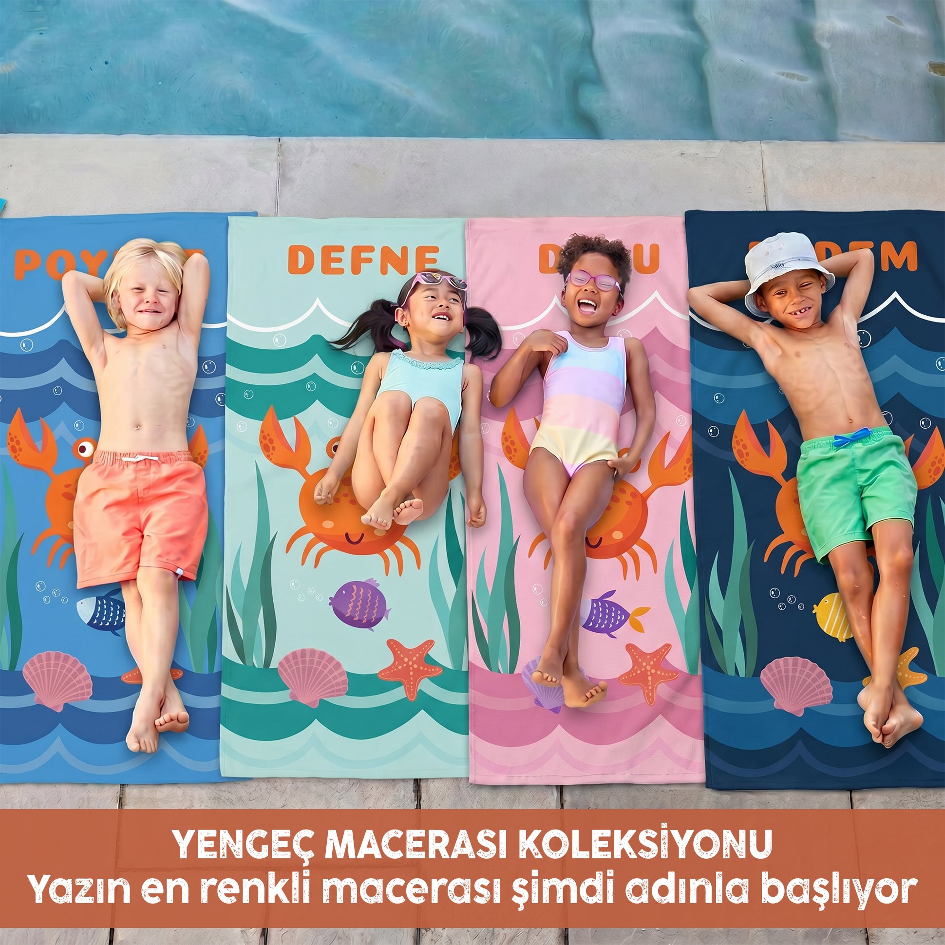 Kişiye Özel "Yengeç Macerası" Plaj Havlusu-Bonibom Özel Koleksiyonu
