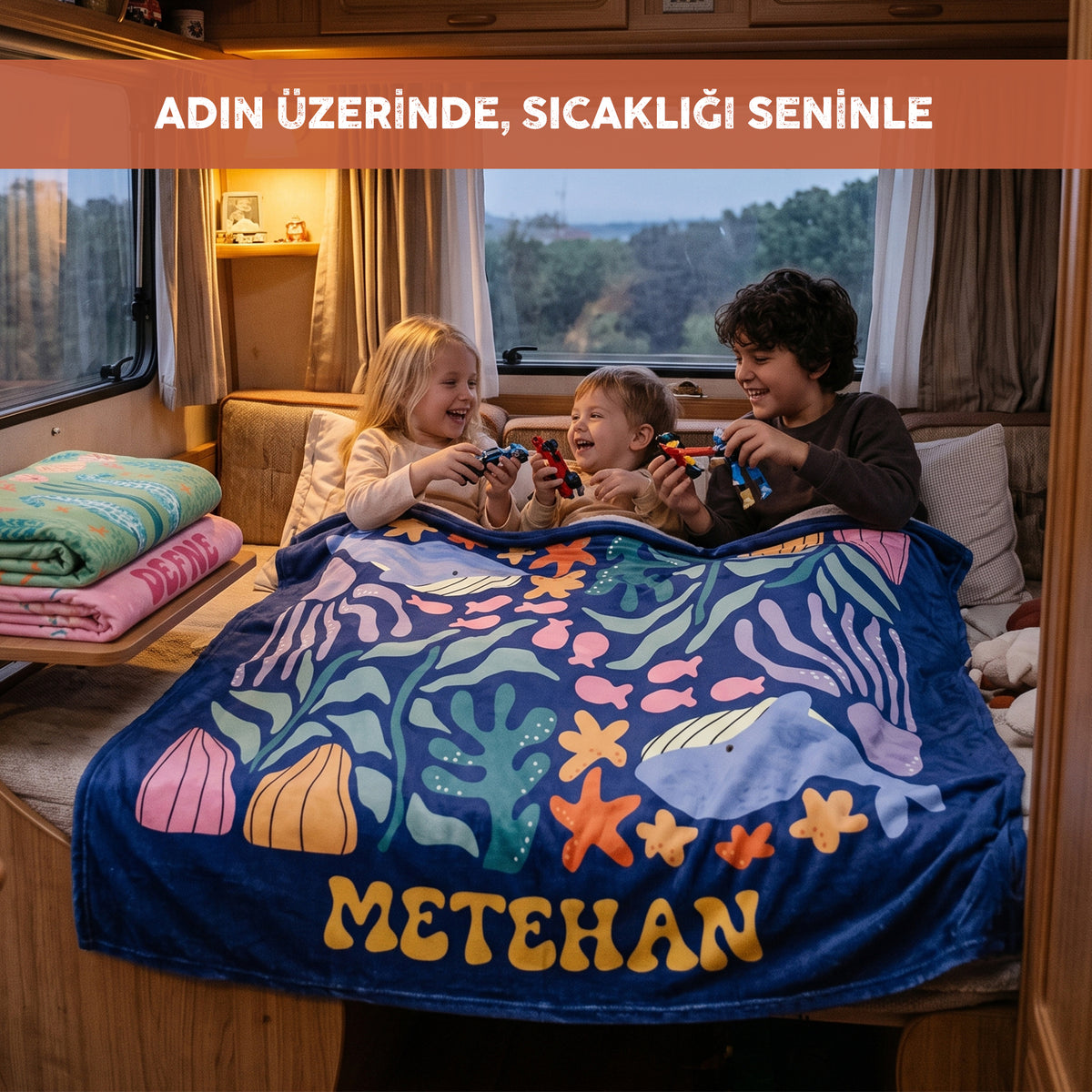 Kişiye Özel “DENİZ CANLILARI” Minky Battaniye