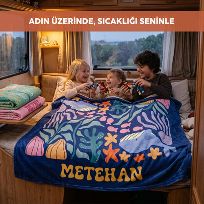 Kişiye Özel “DENİZ CANLILARI” Minky Battaniye