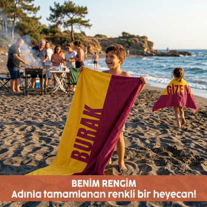 Kişiye Özel Sarı-Kırmızı Plaj Havlusu
