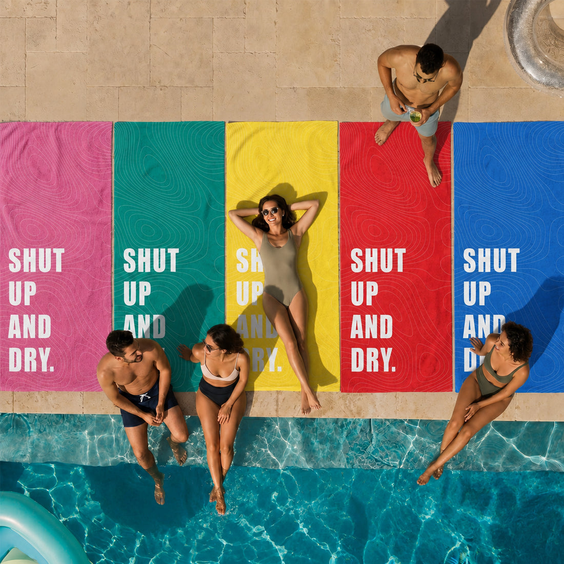 "SHUT UP AND DRY." Sloganlı Plaj Havlusu - Bonibom LOUD SUMMER Koleksiyonu