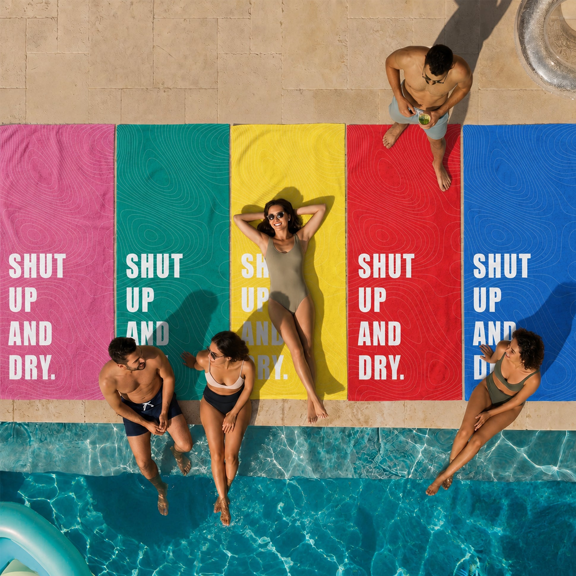 "SHUT UP AND DRY." Sloganlı Plaj Havlusu - Bonibom LOUD SUMMER Koleksiyonu