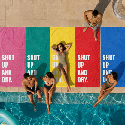 "SHUT UP AND DRY." Sloganlı Plaj Havlusu - Bonibom LOUD SUMMER Koleksiyonu