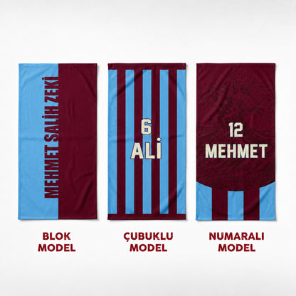 Kişiye Özel Bordo-Mavi Plaj Havlusu