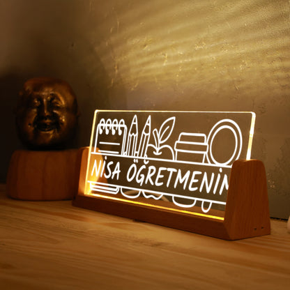 KİŞİYE ÖZEL ÖĞRETMEN TEMALI LED IŞIKLI MASA İSİMLİĞİ