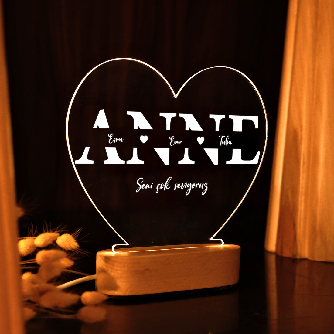 KİŞİYE ÖZEL KALP ANNE LED GECE LAMBASI