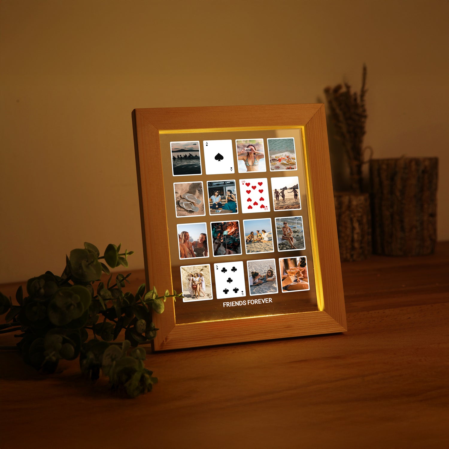 KİŞİYE ÖZEL AHŞAP ÇERÇEVELİ FOTOĞRAFLI &quot;Friends Forever&quot; LED GECE LAMBASI
