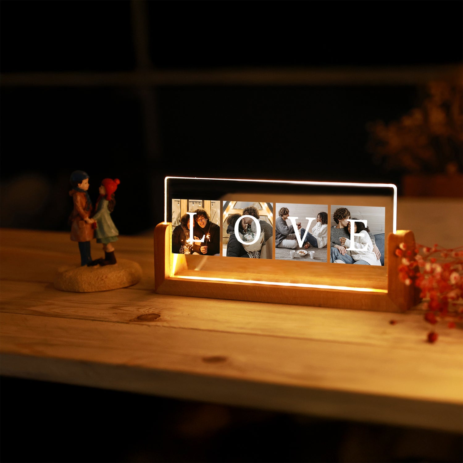 KİŞİYE ÖZEL LOVE YAZILI FOTOĞRAFLI YATAY LED GECE LAMBASI