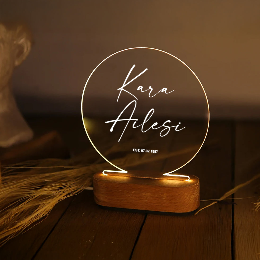 KİŞİYE ÖZEL AİLE SOYADI YAZILI LED IŞIKLI GECE LAMBASI