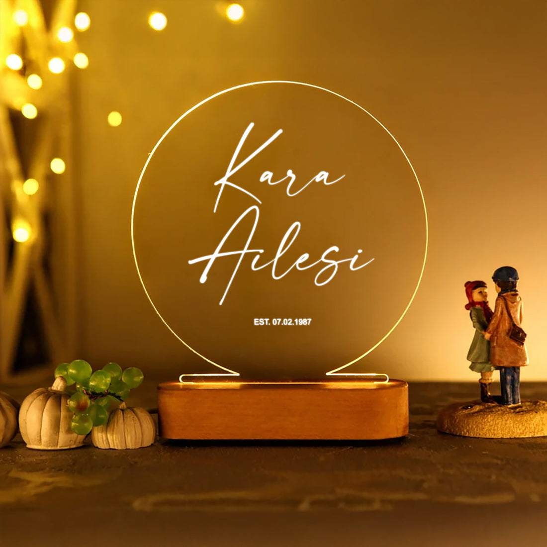 KİŞİYE ÖZEL AİLE SOYADI YAZILI LED IŞIKLI GECE LAMBASI