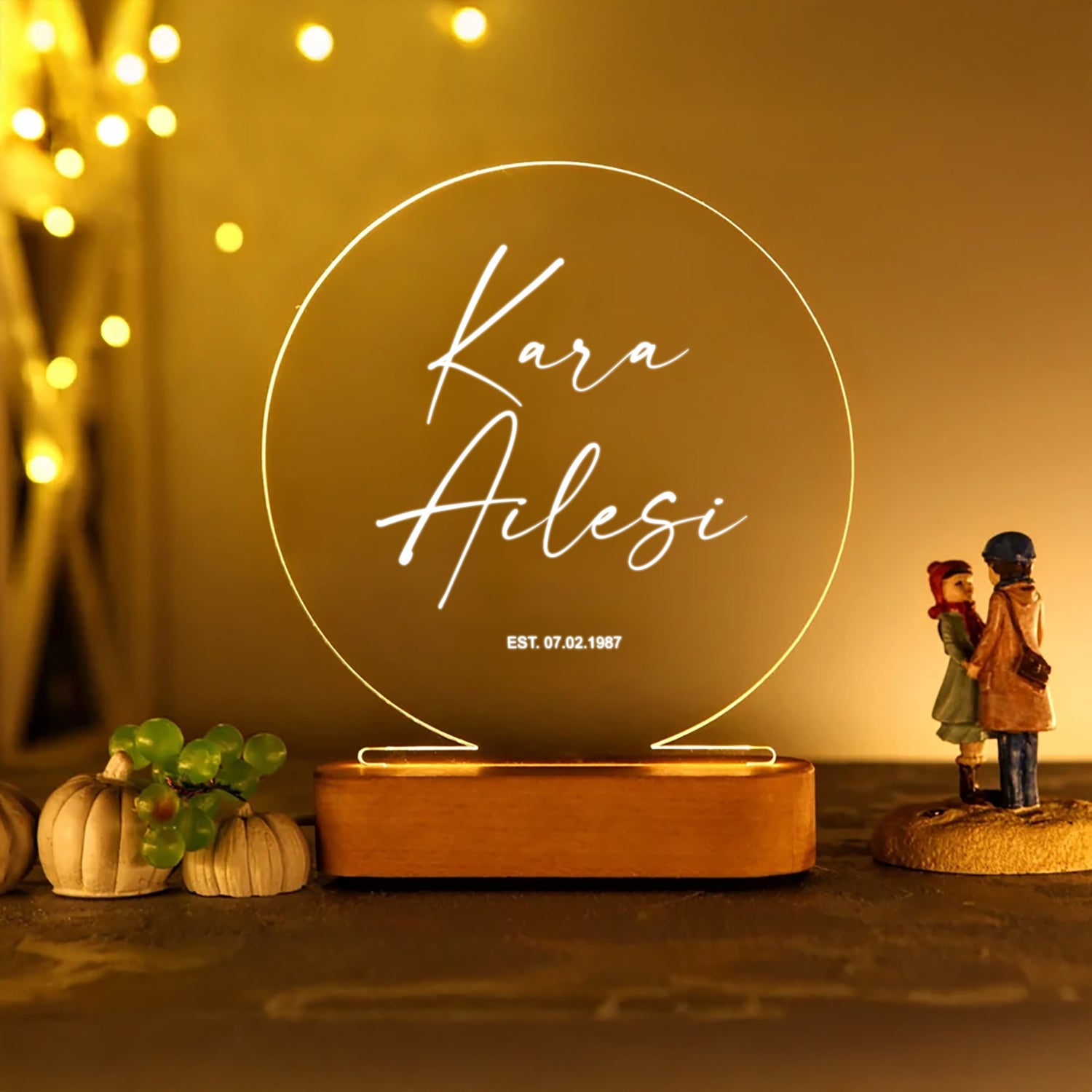 KİŞİYE ÖZEL AİLE SOYADI YAZILI LED IŞIKLI GECE LAMBASI